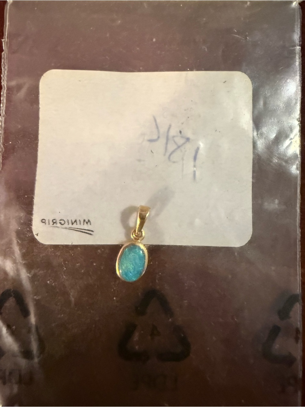 Gold Oval Blue Opal Pendant Necklace Charm